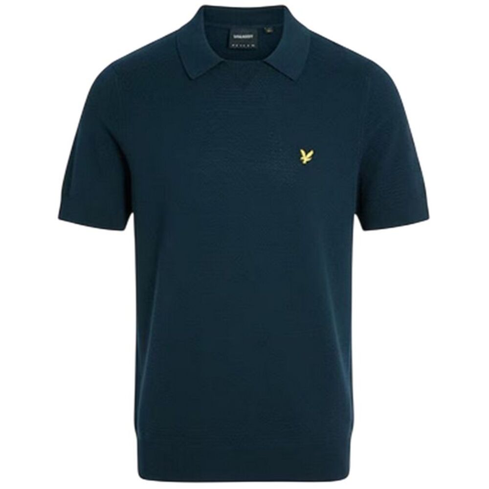 Lyle & Scott Mens Herringbone Knitted Polo Shirt / Blue